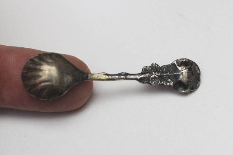 photo of tiny antique spoon ornate sterling silver miniature spoon for salt cellar #2