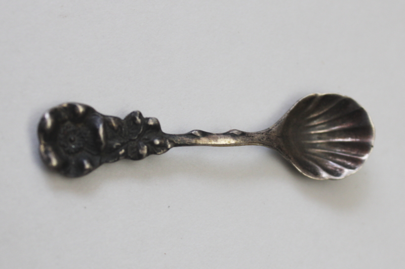 photo of tiny antique spoon ornate sterling silver miniature spoon for salt cellar #3
