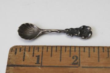 catalog photo of tiny antique spoon ornate sterling silver miniature spoon for salt cellar 