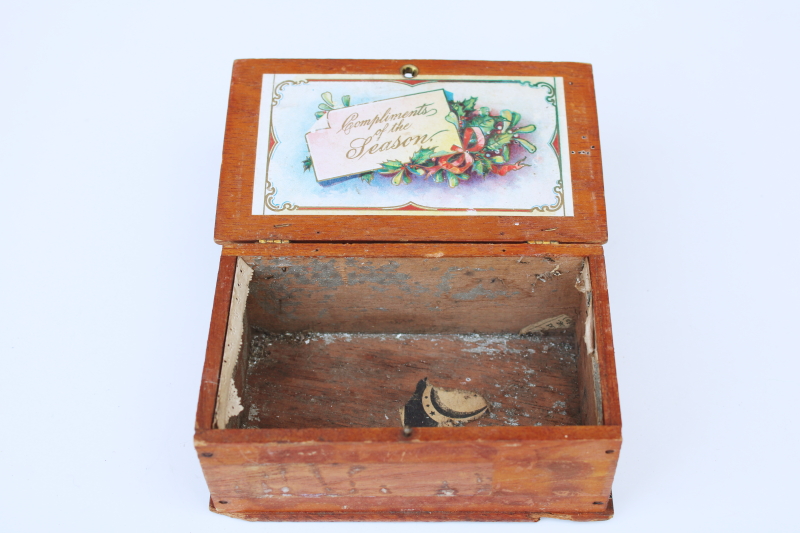photo of tiny antique wood box, miniature cigar box w/ 1800s vintage Christmas label  #2