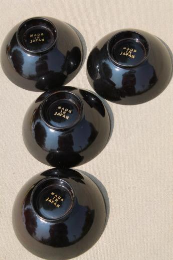 photo of tiny black & gold lacquer ware condiment bowls or sauce dishes, vintage Japan #6