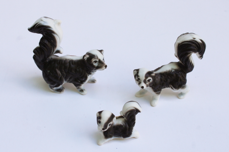 photo of tiny bone china animal figurines skunk family, miniature skunks made in Japan  #1