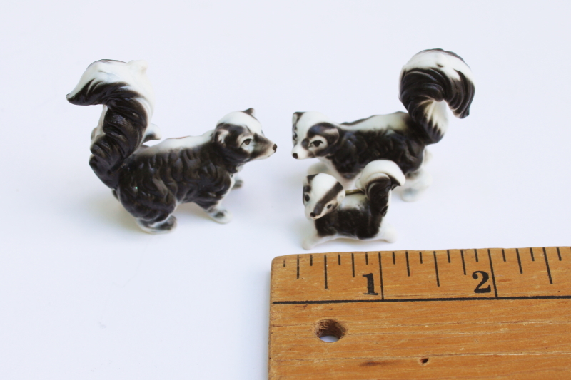 photo of tiny bone china animal figurines skunk family, miniature skunks made in Japan #2
