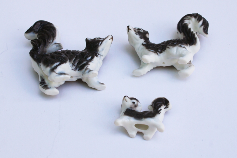 photo of tiny bone china animal figurines skunk family, miniature skunks made in Japan #3