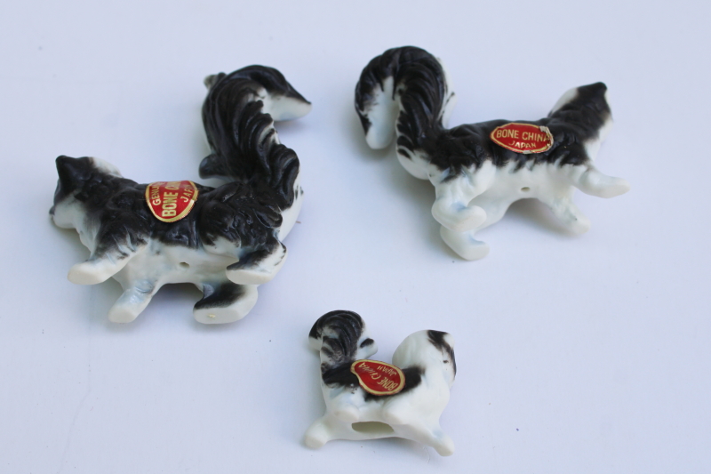 photo of tiny bone china animal figurines skunk family, miniature skunks made in Japan #4