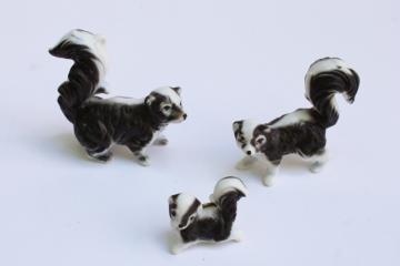 tiny bone china animal figurines skunk family, miniature skunks made in Japan 