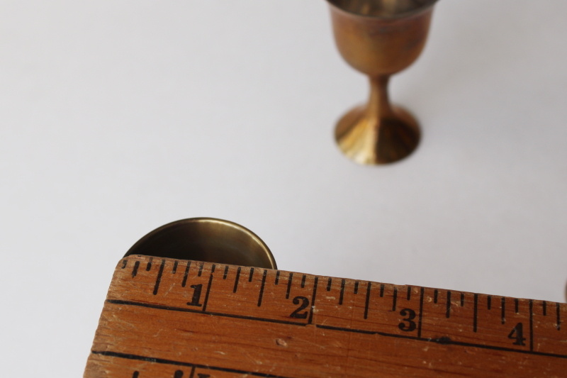 photo of tiny brass goblets, drinking glasses or candle holders, tarnished vintage brass made in India  #6