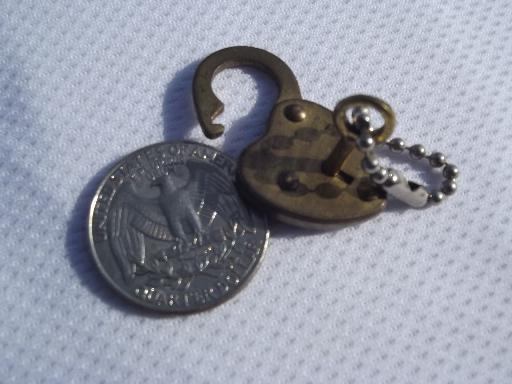photo of tiny brass padlock, heart shaped lock & key for jewelry box or diary #2