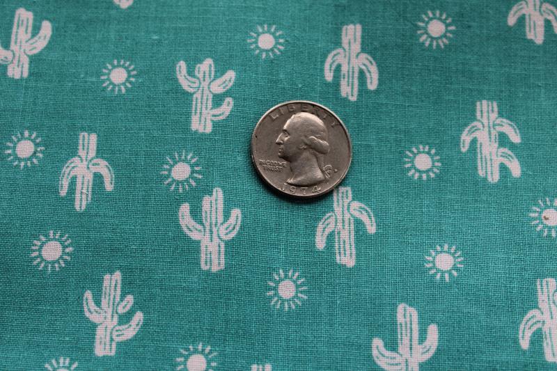 photo of tiny cacti print teal green cotton quilting fabric, saguaro cactus vintage VIP Cranston #2