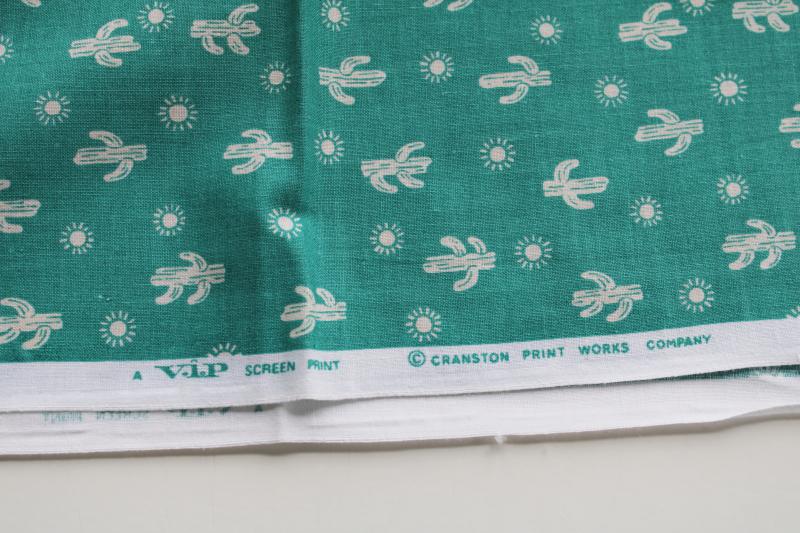 photo of tiny cacti print teal green cotton quilting fabric, saguaro cactus vintage VIP Cranston #3