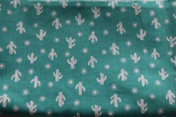 catalog photo of tiny cacti print teal green cotton quilting fabric, saguaro cactus vintage VIP Cranston