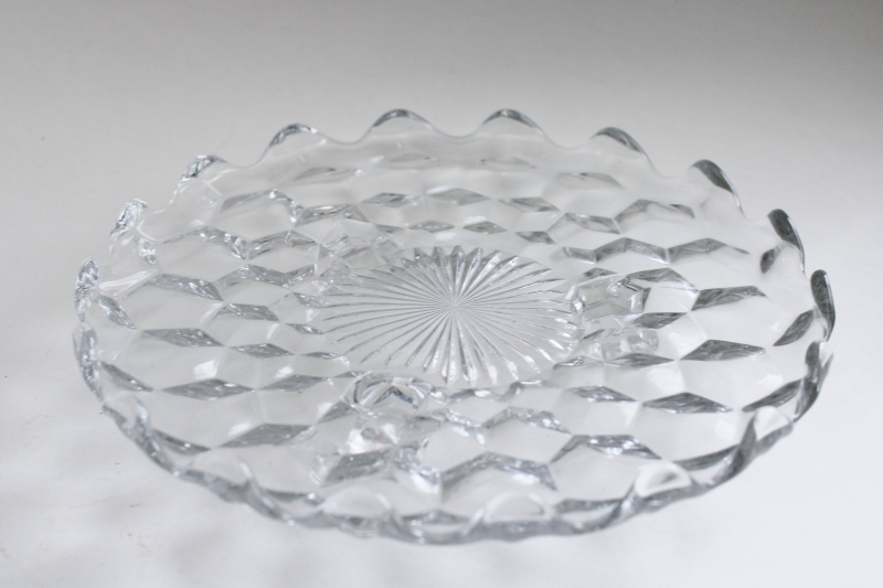 photo of tiny cake plate - three toed candy dish, vintage Fostoria American crystal clear glass  #1