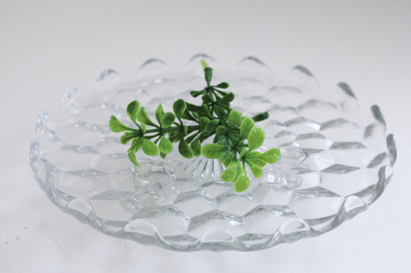 photo of tiny cake plate - three toed candy dish, vintage Fostoria American crystal clear glass  #4