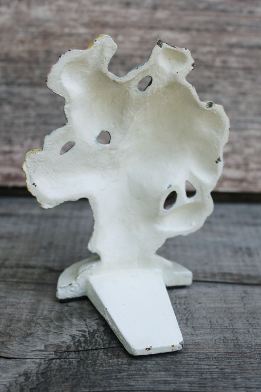 photo of tiny cast iron doorstop, chippy paint bouquet of flowers vintage door stop  #2