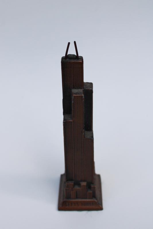 photo of tiny cast metal building Sears Tower Chicago world's tallest mid-century vintage souvenir #1