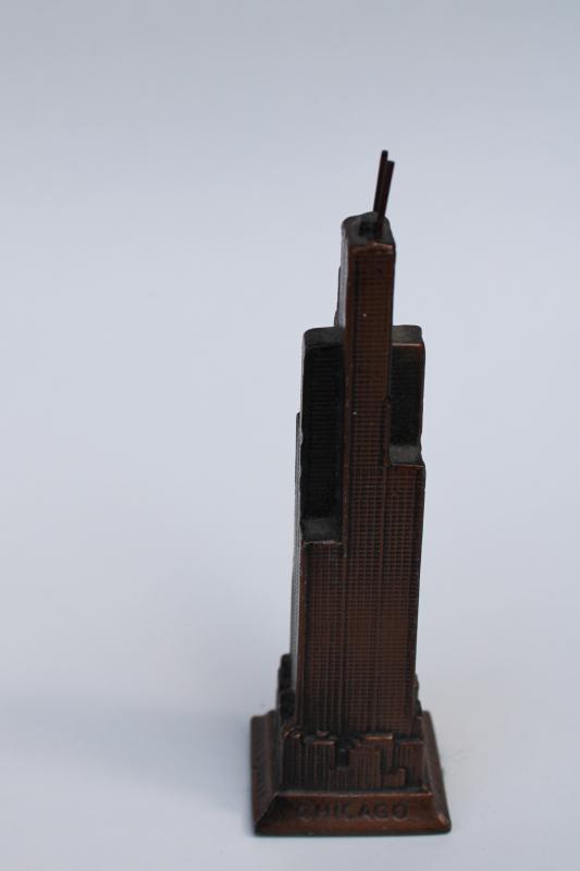 photo of tiny cast metal building Sears Tower Chicago world's tallest mid-century vintage souvenir #2