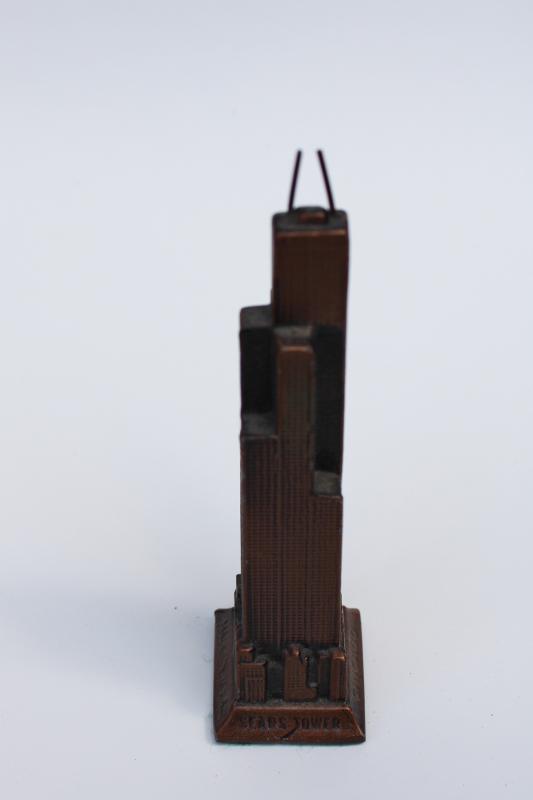 photo of tiny cast metal building Sears Tower Chicago world's tallest mid-century vintage souvenir #3