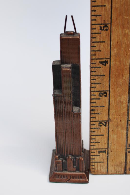 photo of tiny cast metal building Sears Tower Chicago world's tallest mid-century vintage souvenir #6