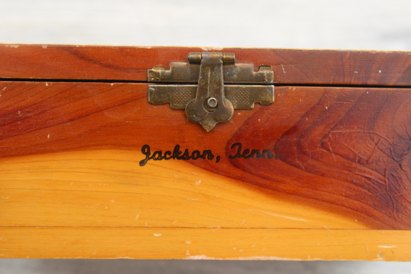 photo of tiny cedar chest trinket box, vintage souvenir of Tennessee road trip w/ post card map print #2