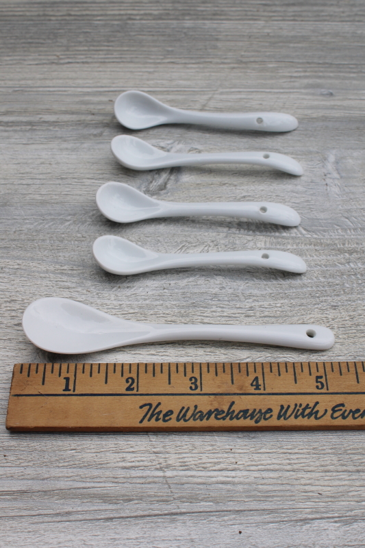 photo of tiny china spoons, lot replacement ceramic spoons for vintage jam pots or condiment jars #1