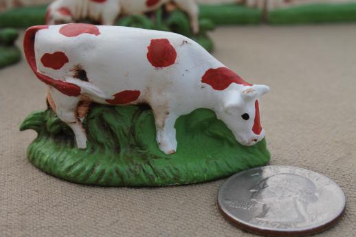 photo of tiny cows & farm fence for putz scene, vintage chalkware figures, miniature dairy herd #7