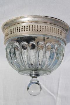 catalog photo of tiny crystal shade ceiling light w/ ornate silver plate fixture, 20s 30s vintage