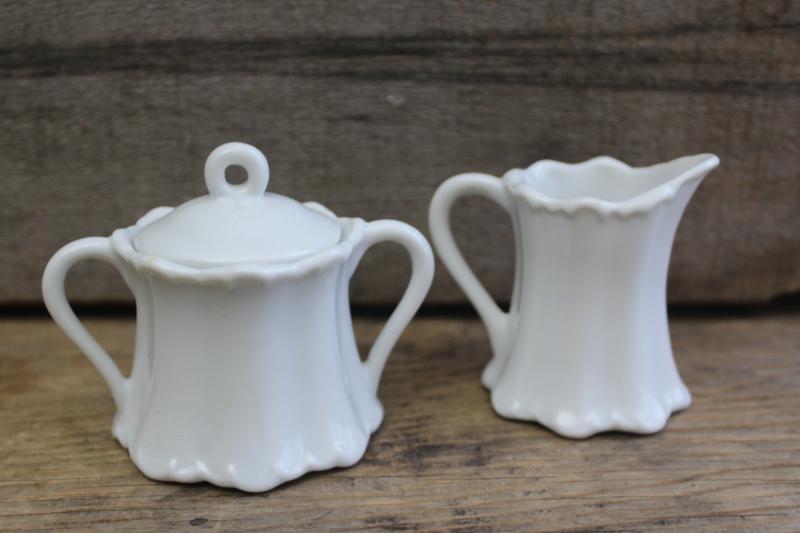 photo of tiny demitasse size cream pitcher & sugar bowl, vintage Japan pure white china #1