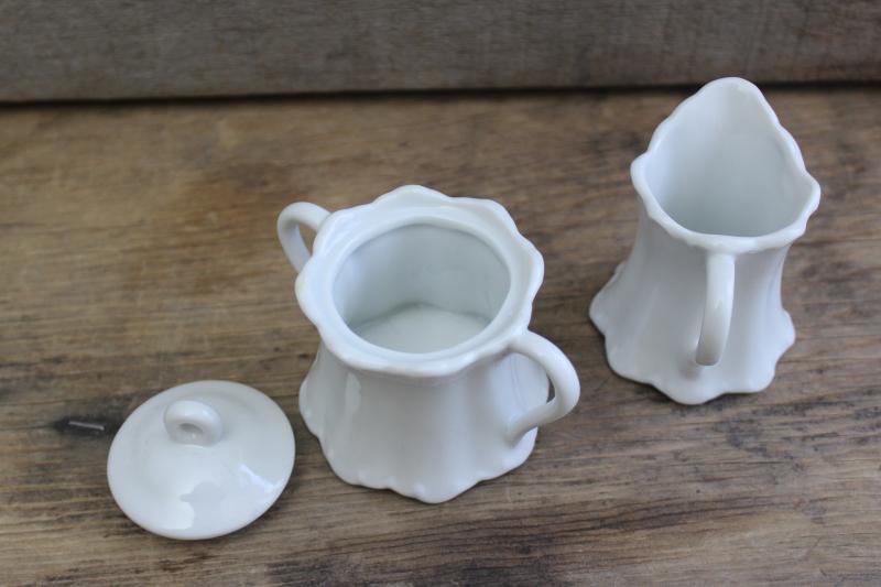 photo of tiny demitasse size cream pitcher & sugar bowl, vintage Japan pure white china #3