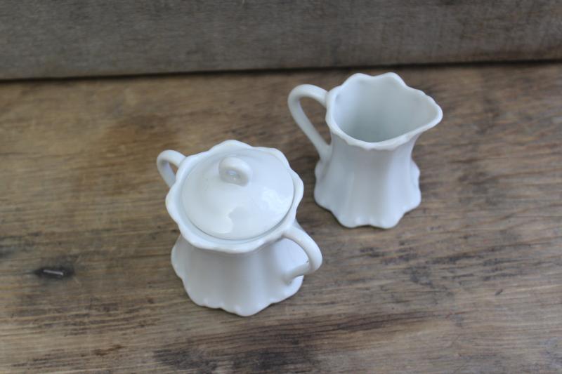 photo of tiny demitasse size cream pitcher & sugar bowl, vintage Japan pure white china #4