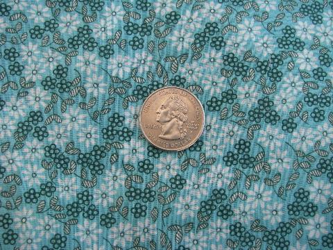 photo of tiny floral on aqua turquoise, 1950's vintage cotton print fabric #1