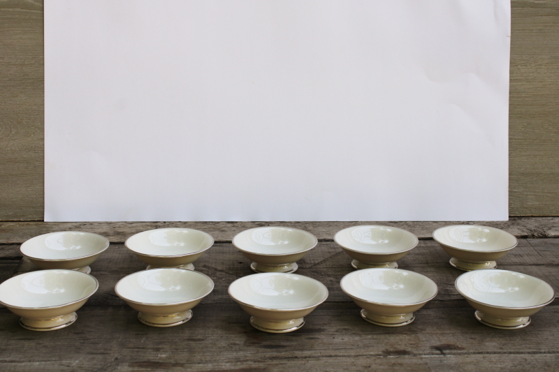 photo of tiny footed sauce dishes or finger bowls vintage Japan fine china, Lenox style ivory porcelain w/ platinum silver band  #1