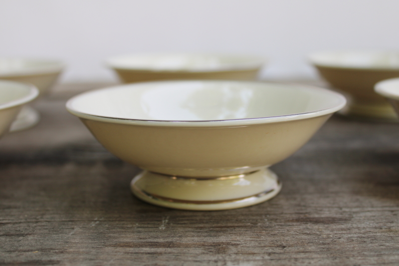 photo of tiny footed sauce dishes or finger bowls vintage Japan fine china, Lenox style ivory porcelain w/ platinum silver band  #2