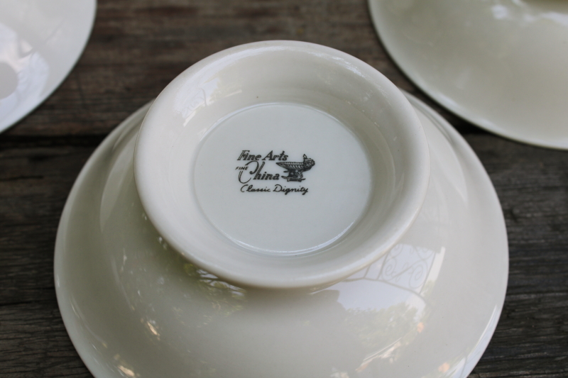 photo of tiny footed sauce dishes or finger bowls vintage Japan fine china, Lenox style ivory porcelain w/ platinum silver band  #6