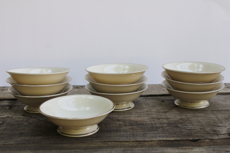 photo of tiny footed sauce dishes or finger bowls vintage Japan fine china, Lenox style ivory porcelain w/ platinum silver band  #8
