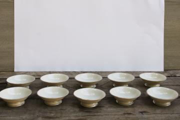 catalog photo of tiny footed sauce dishes or finger bowls vintage Japan fine china, Lenox style ivory porcelain w/ platinum silver band 