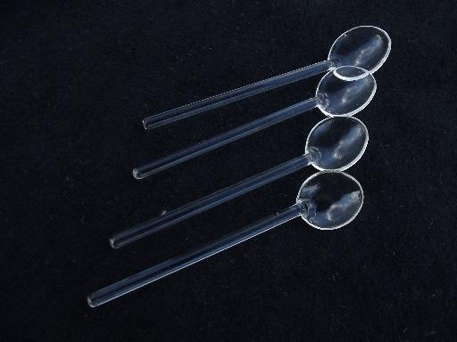 photo of tiny glass spoons for salts, vintage salt cellar spoon lot, set of 4+ #2