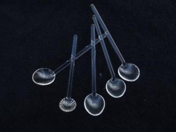 catalog photo of tiny glass spoons for salts, vintage salt cellar spoon lot, set of 4+