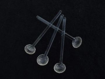 catalog photo of tiny glass spoons for salts, vintage salt cellar spoon lot, set of 4