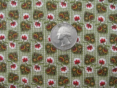 photo of tiny hearts & flowers print, vintage cotton quilting weight fabric #1