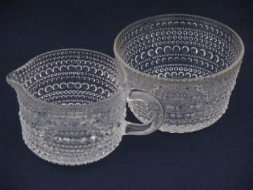 catalog photo of tiny hobnail pattern glass , vintage cream pitcher and sugar bowl set