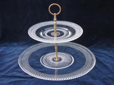 photo of tiny hobnail pattern, vintage pressed glass server tray, two-tiered plate #1