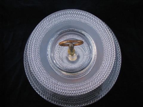 photo of tiny hobnail pattern, vintage pressed glass server tray, two-tiered plate #2