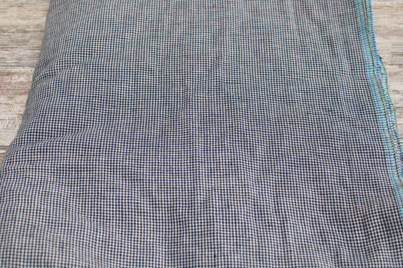 photo of tiny houndstooth woven checked cotton fabric, primitive homespun look navy tan #1