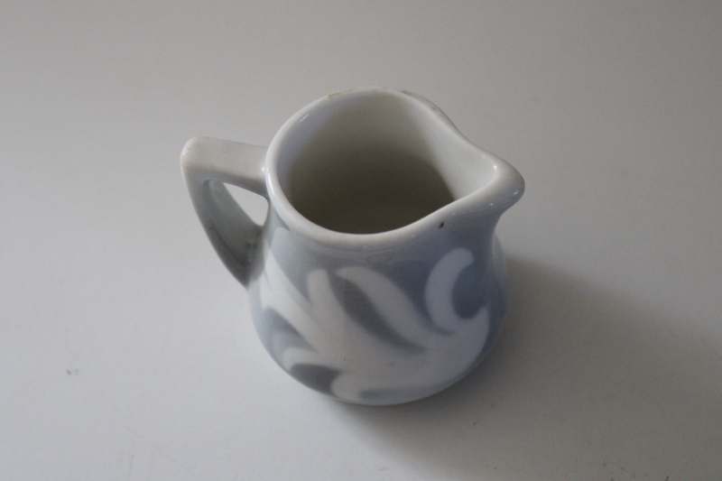 photo of tiny individual creamer, vintage restaurant ware ironstone pitcher grey & white airbrush china #3