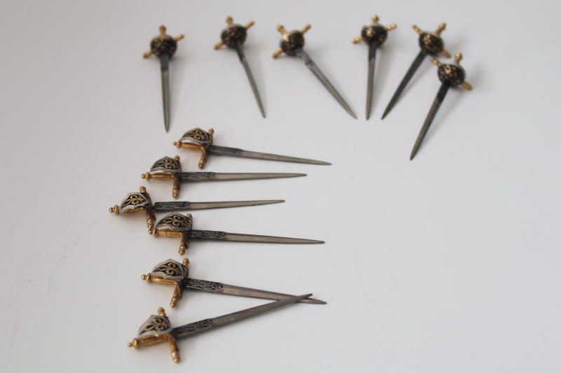 photo of tiny metal swords mini skewers, 60s 70s vintage party picks hors doeuves servers #1