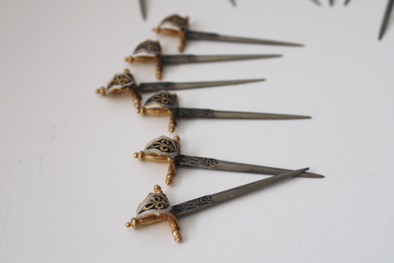 photo of tiny metal swords mini skewers, 60s 70s vintage party picks hors doeuves servers #2