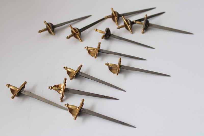 photo of tiny metal swords mini skewers, 60s 70s vintage party picks hors doeuves servers #3