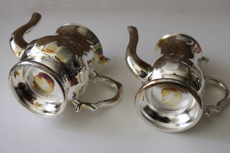 photo of tiny mini silver plated teapot and coffee pot, toy or doll size tea set dishes  #3