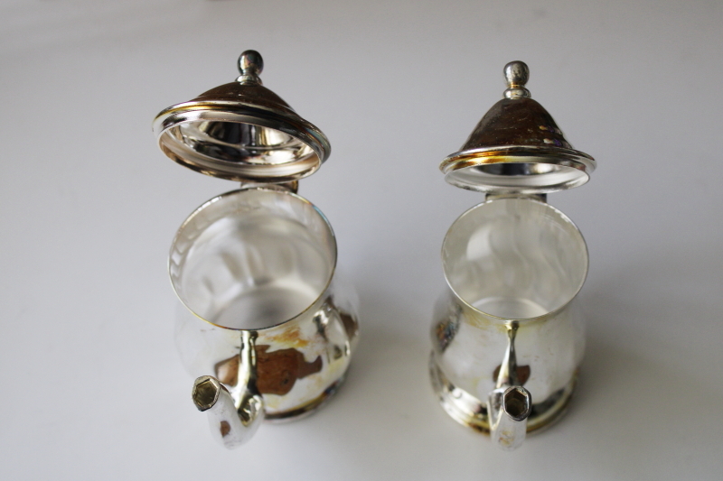photo of tiny mini silver plated teapot and coffee pot, toy or doll size tea set dishes  #4