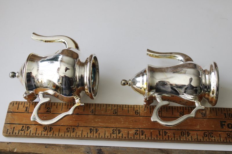 photo of tiny mini silver plated teapot and coffee pot, toy or doll size tea set dishes  #5